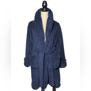 Sonoma Short Cozy Plush Navy Blue Fleece Wrap Robe with Pockets (Size: Small)